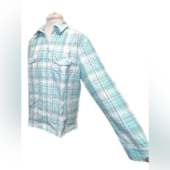 Orvis Women’s Long Sleeve Button Front Plaid Textured Shirt, Aqua, size L - Picture 3 of 10
